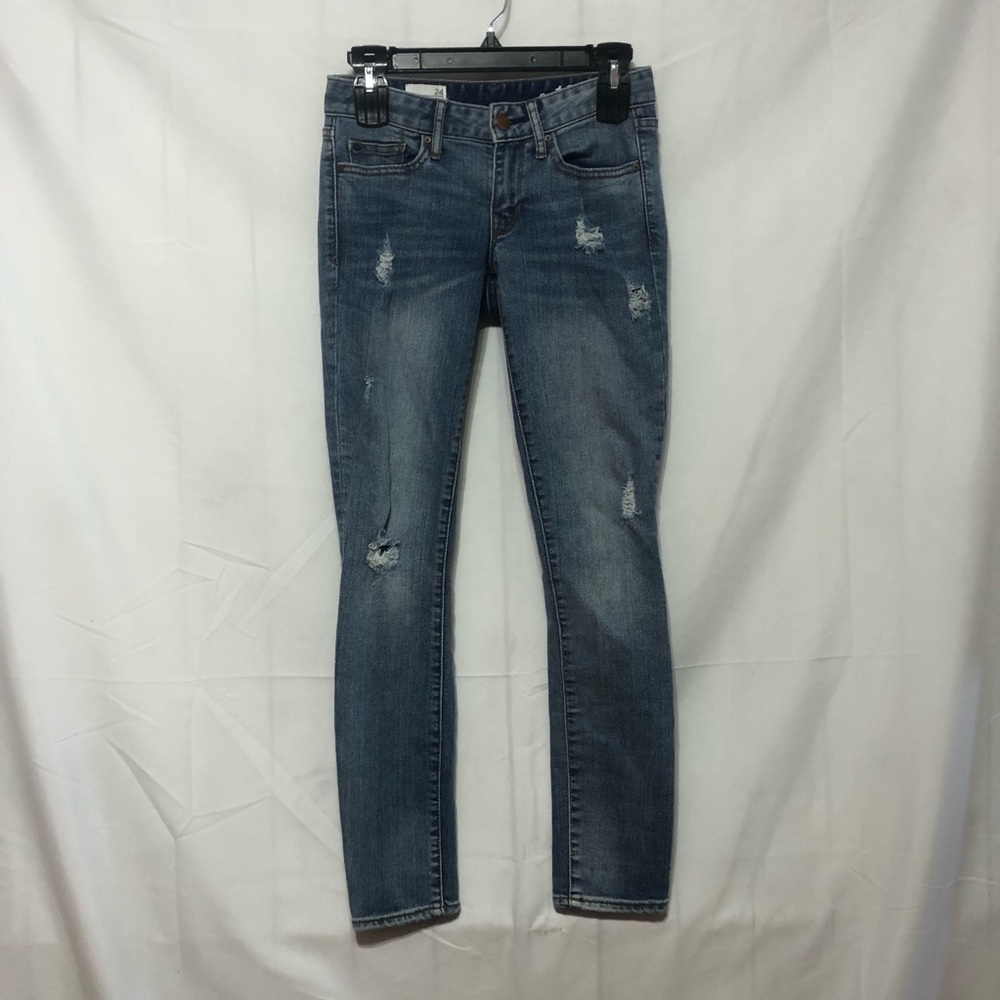 Gap 1969 Always Skinny Blue Jean Womens 24 Medium Wash Stretch Distressed Denim